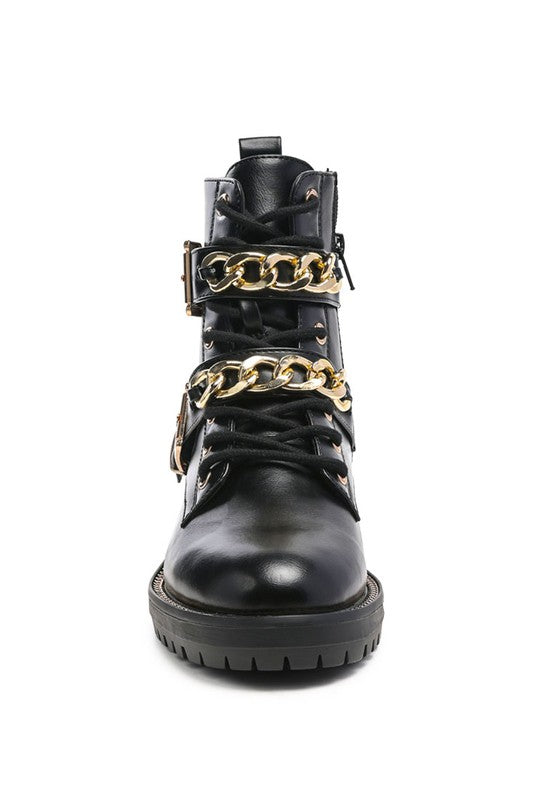 Girl talk metal chain detail bike boot