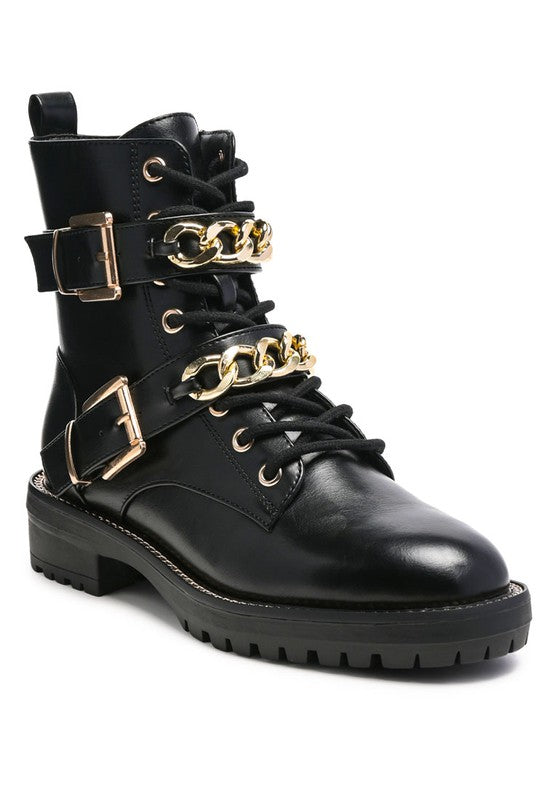 Girl talk metal chain detail bike boot