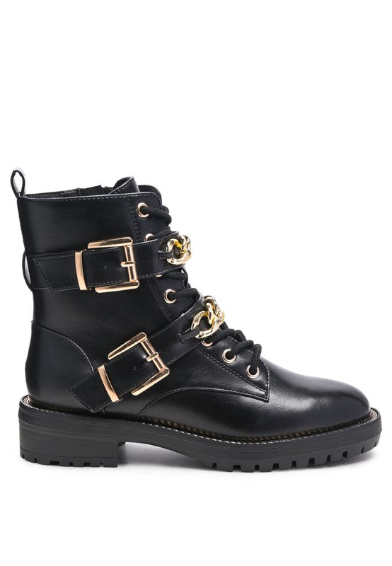 Girl talk metal chain detail bike boot