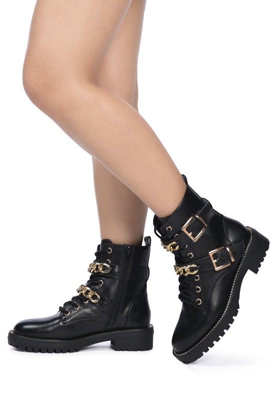 Girl talk metal chain detail bike boot