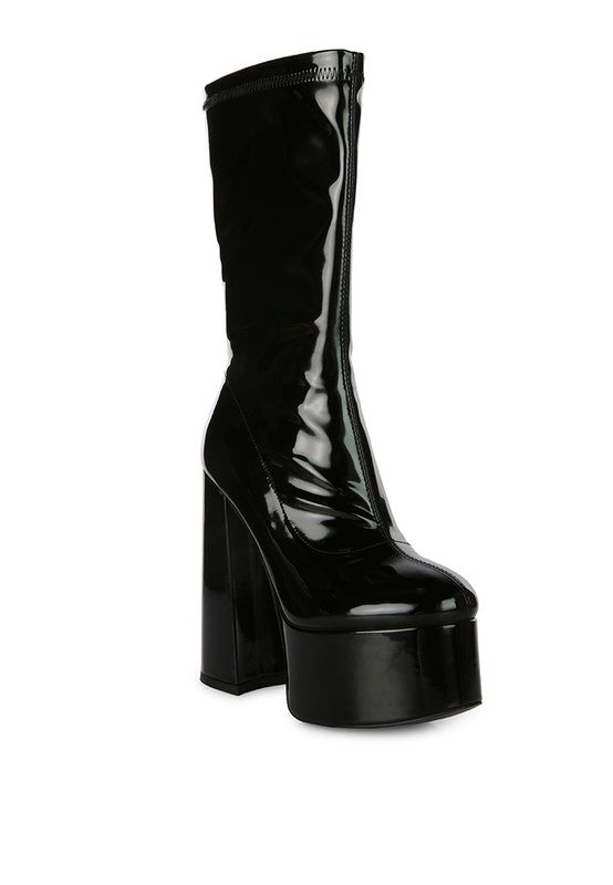 Vinkele patent pu platform heeled calf boots