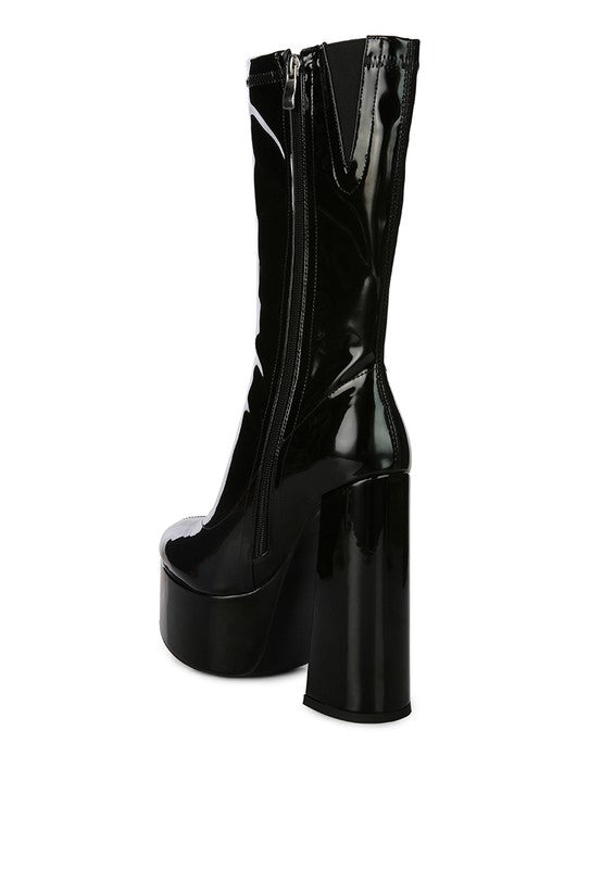 Vinkele patent pu platform heeled calf boots