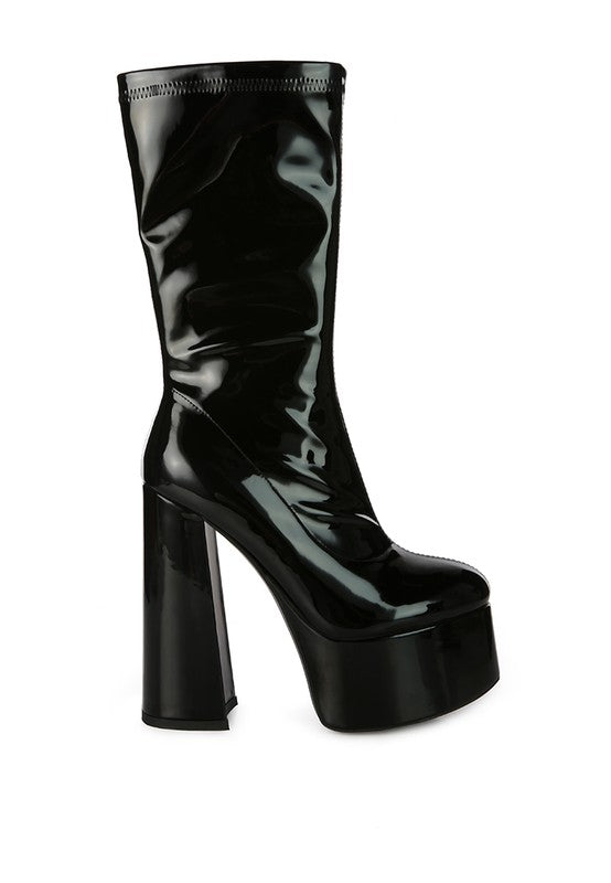 Vinkele patent pu platform heeled calf boots