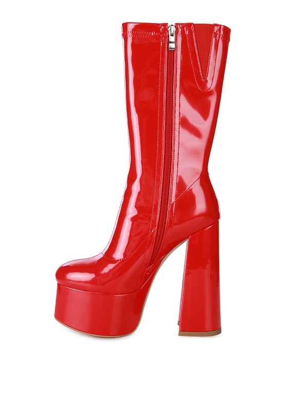 Vinkele patent pu platform heeled calf boots