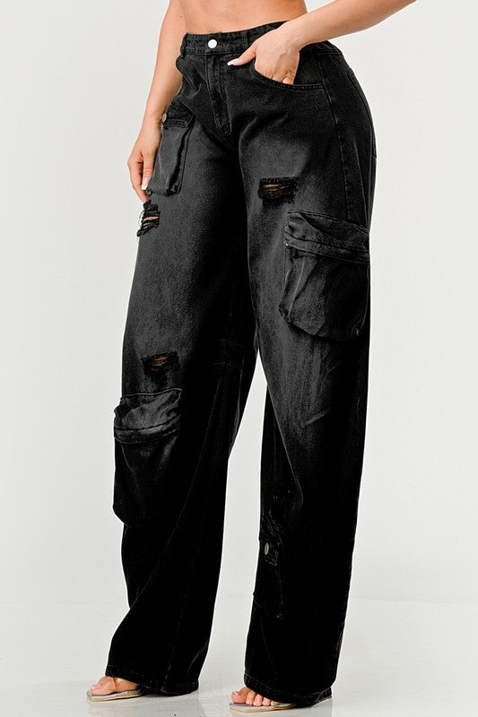 Black washed out cargo pants