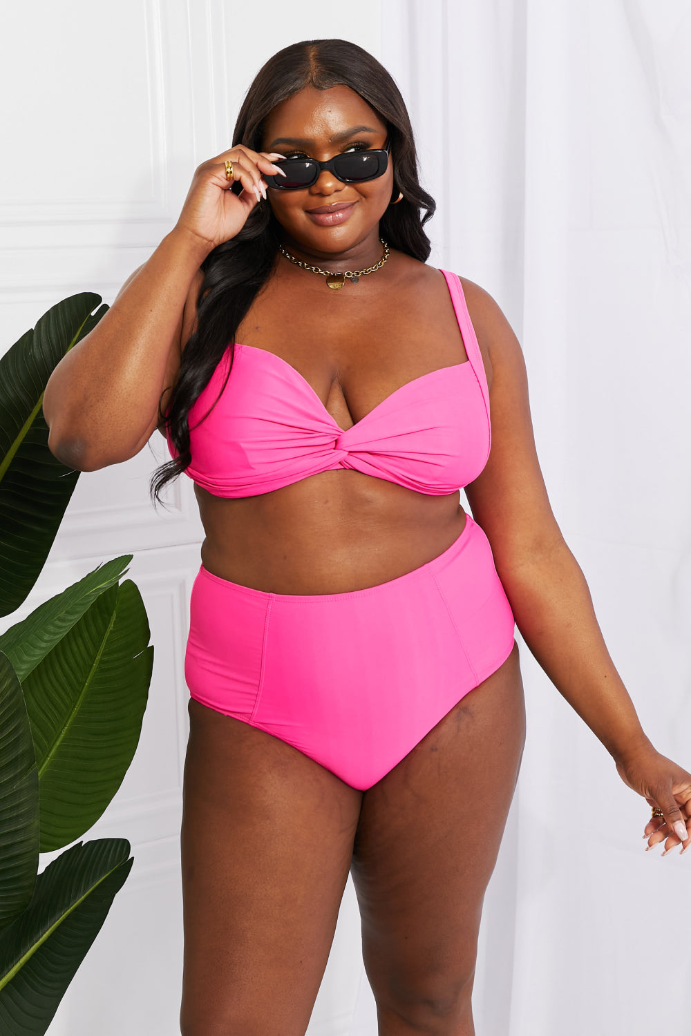 Take a dip twist high-rise bikini in pink