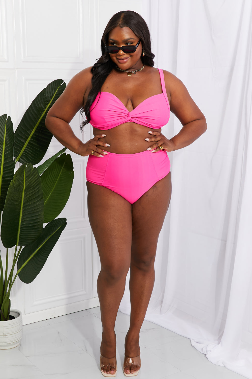 Take a dip twist high-rise bikini in pink